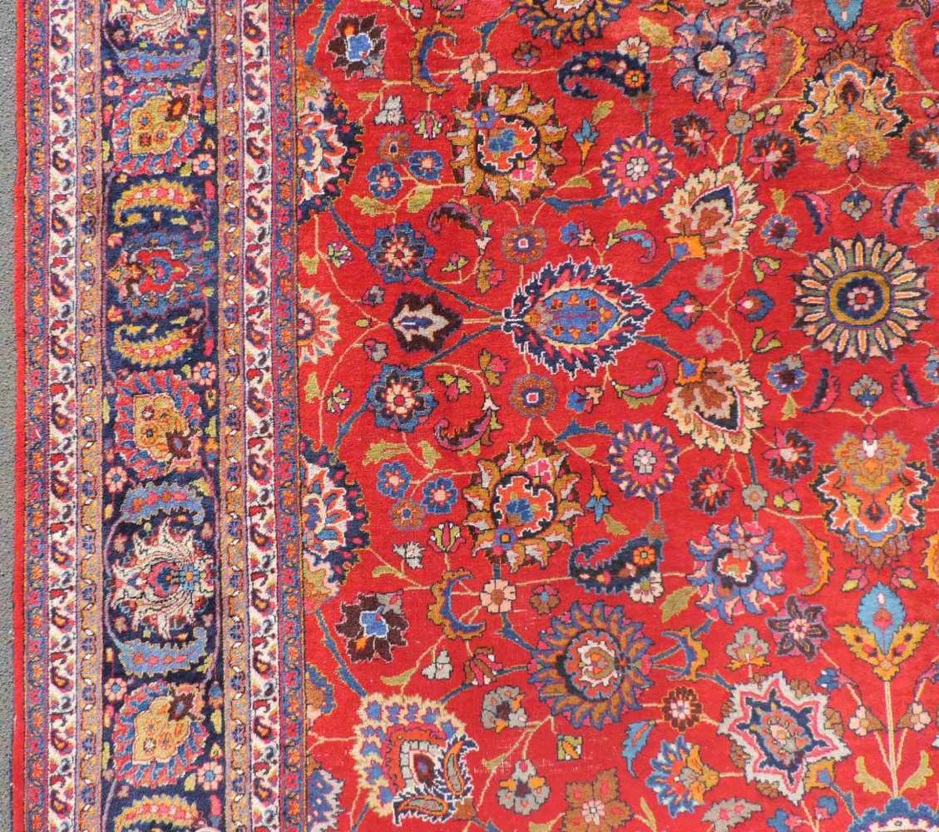 Mesched Perserteppich. Iran. Durchgemustert. 418 cm x 310 cm. Orientteppich. Handgeknüpft. Wolle auf - Bild 12 aus 16