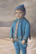H. DREWS (XIX). Kleiner Golfer im Winter. 73 cm x 53 cm. Gemälde, Öl auf Leinwand. Rechts unten