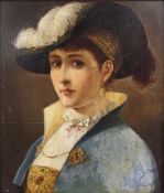 UNSIGNIERT (XIX). Portrait einer Dame. 24 cm x 20,5 cm. Gemälde, Öl auf Holz. UNSIGNED (XIX).