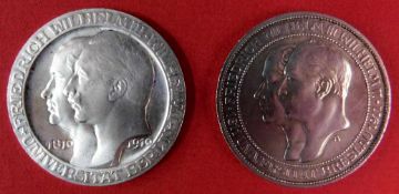 3 Mark Deutsches Reich 1910, Wilhelm II. Uni Berlin. Dazu 3 Mark A Deutsches Reich 1911, Wilhelm II.