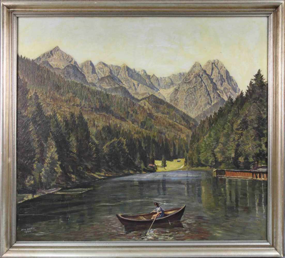 Max KERTZ (1882 - 1949). Blick über der Eibsee auf die Zugspitze bei Garmisch - Partenkirchen. 96 cm - Image 2 of 4