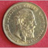10 Mark 1888 A Kaiserreich Preussen König Friedrich III. Material: Gold. Gewicht: 3,99 g.