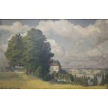 Richard KAISER (1868 - 1941). Gutshof am Fluss 1936 125 cm x 190 cm. Gemälde, Öl auf Platte. Links