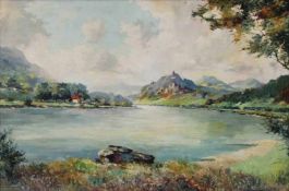 Winand Maria THERHAAG (1900 - 1958). Rhein bei Königswinter mit Siebengebirge. 60 cm x 90 cm.