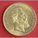 20 Mark 1888 A Preussen 20 Mark Goldmünze - Kaiser Friedrich III. Material: Gold. Gewicht: 7,96 g.