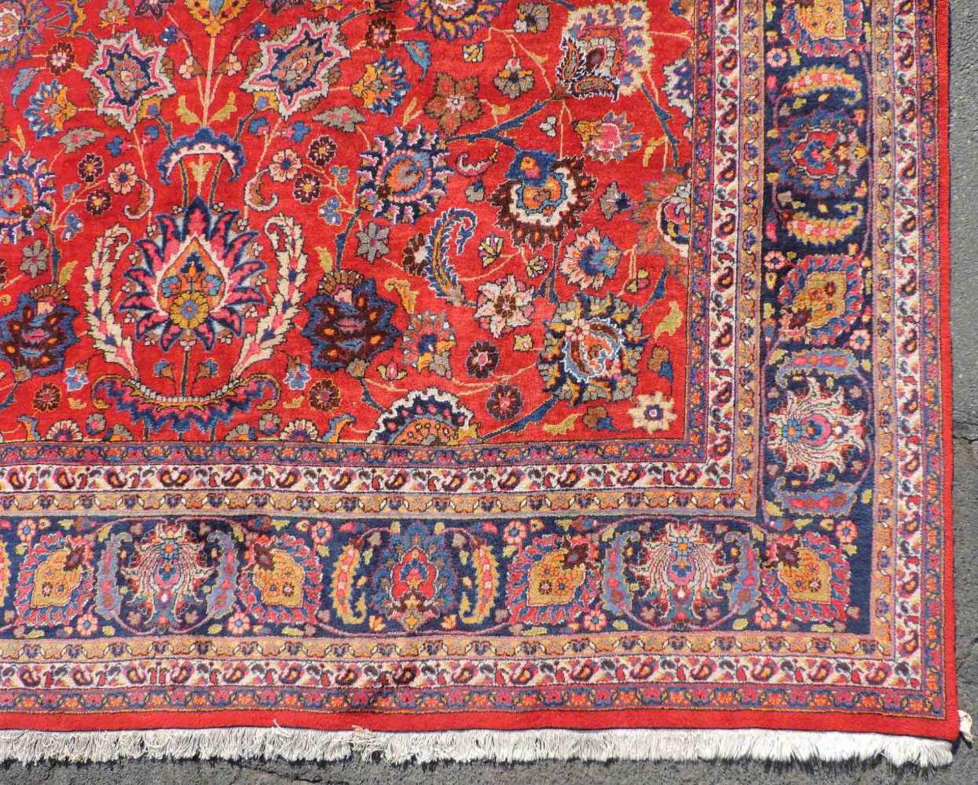 Mesched Perserteppich. Iran. Durchgemustert. 418 cm x 310 cm. Orientteppich. Handgeknüpft. Wolle auf - Bild 11 aus 16