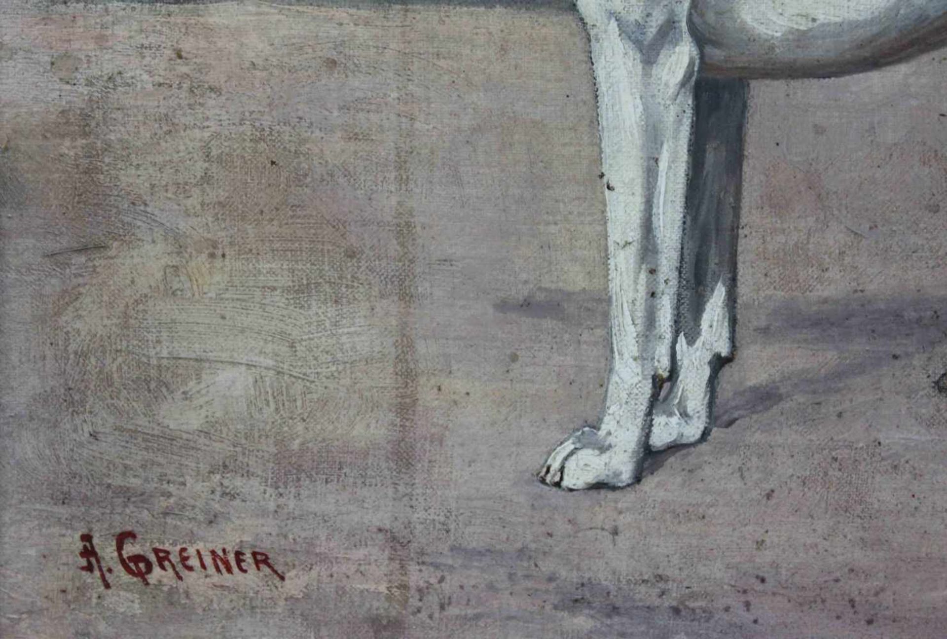 Alois GREINER (XIX - XX). Parson Terrier. 31 cm x 40 cm. Gemälde, Öl auf Leinwand. Links unten - Image 3 of 4