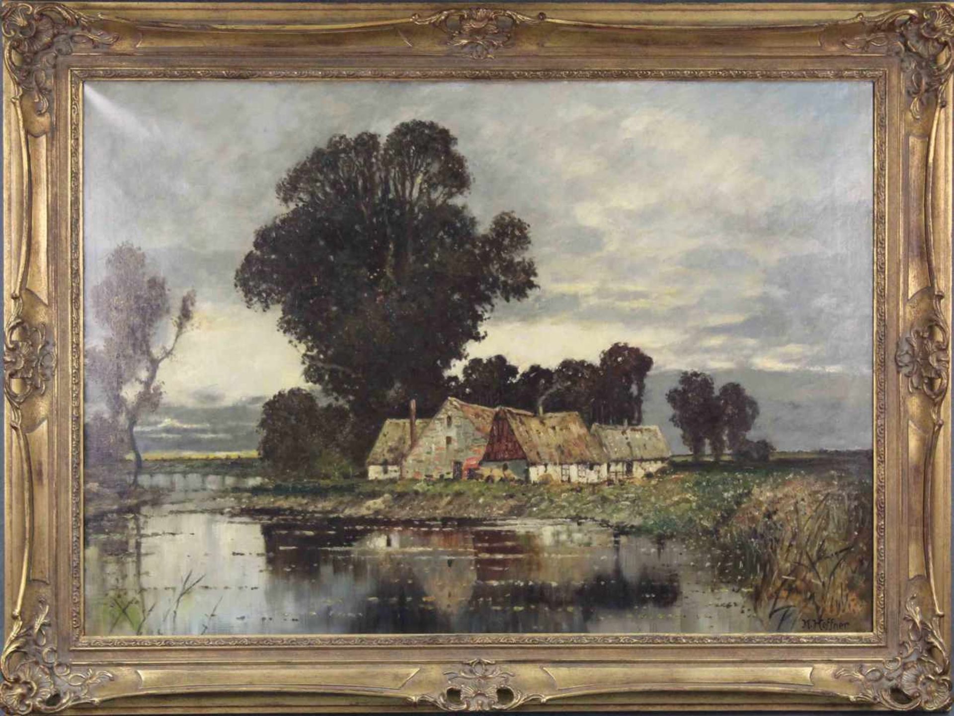 Karl HEFFNER (1849 - 1925). Flusslandschaft. 71 cm x 101 cm. Gemälde, Öl auf Leinwand. Signiert. - Bild 2 aus 7