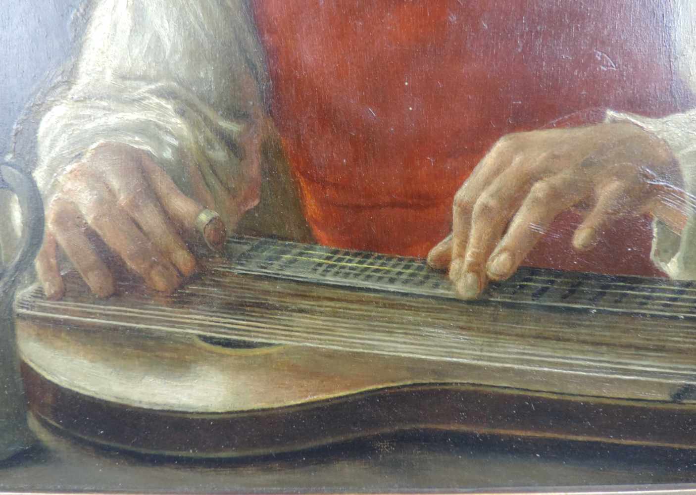Eduard DAELEN (1848 - 1923). Bayer beim zupfen einer Zither. 44 cm x 33 cm. Gemälde, Öl auf Holz. - Image 5 of 8