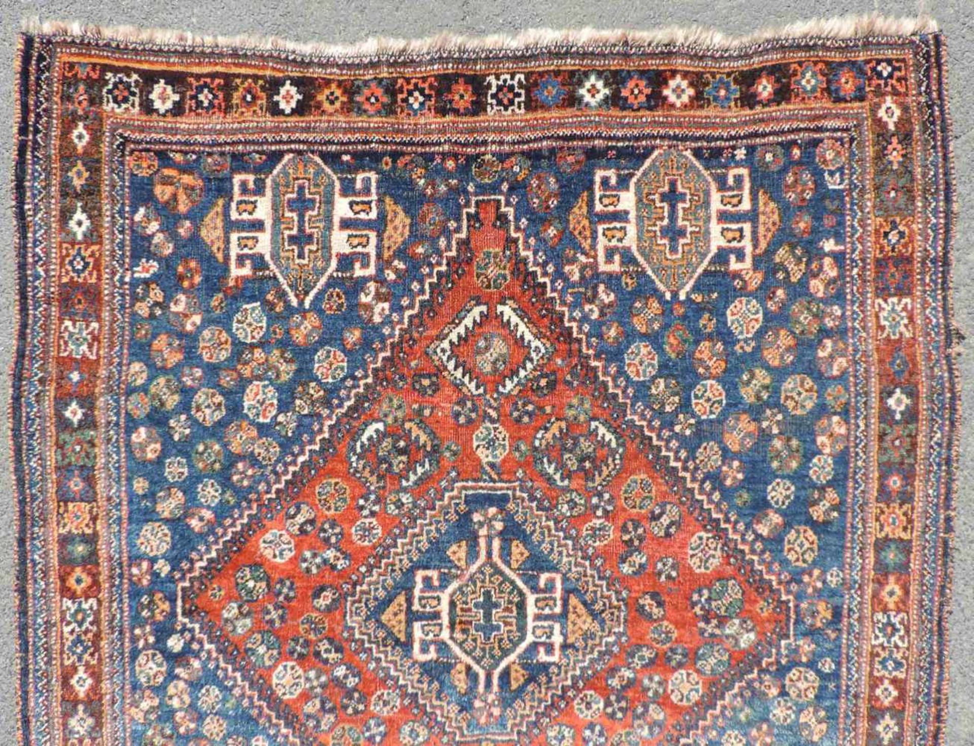 Kaschkai Perserteppich. Iran. Alt, um 1930. 127 cm x 118 cm. Orientteppich. Handgeknüpft. Wolle - Bild 3 aus 6
