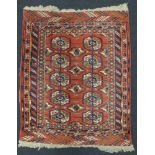 Göklan Jomud Tekke Herdteppich. Iran / Turkmenistan. Alt, um 1920. 103 cm x 86 cm. Handgeknüpft.