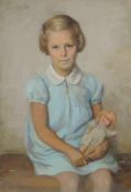 Wilhelm WUNDERWALD (1870 - 1937). "Gisela 1935" mit ihrer Lieblingspuppe. 82 cm x 57 cm. Pastell.