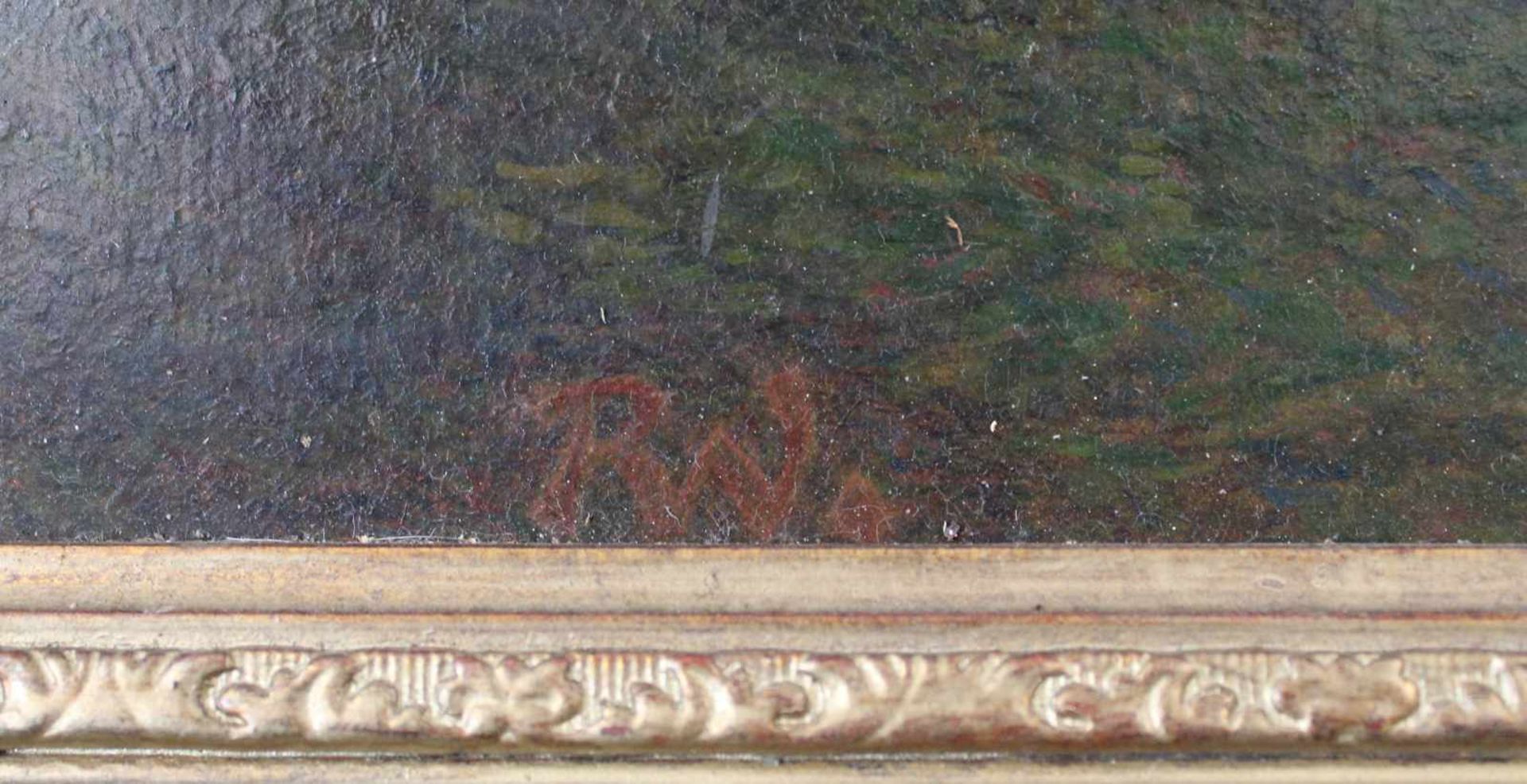Rolf WINTER (1881 -?). Der Ausblick. 60 cm x 50 cm. Gemälde, Öl auf Tafel. Links unten monogramiert. - Bild 3 aus 8