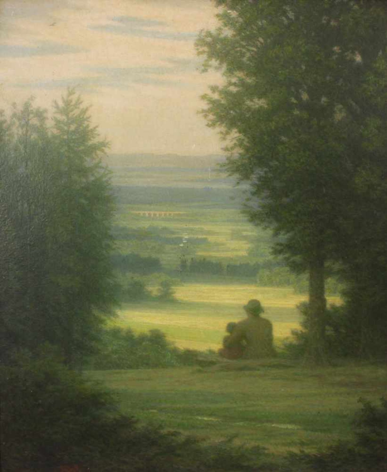 Rolf WINTER (1881 -?). Der Ausblick. 60 cm x 50 cm. Gemälde, Öl auf Tafel. Links unten monogramiert.