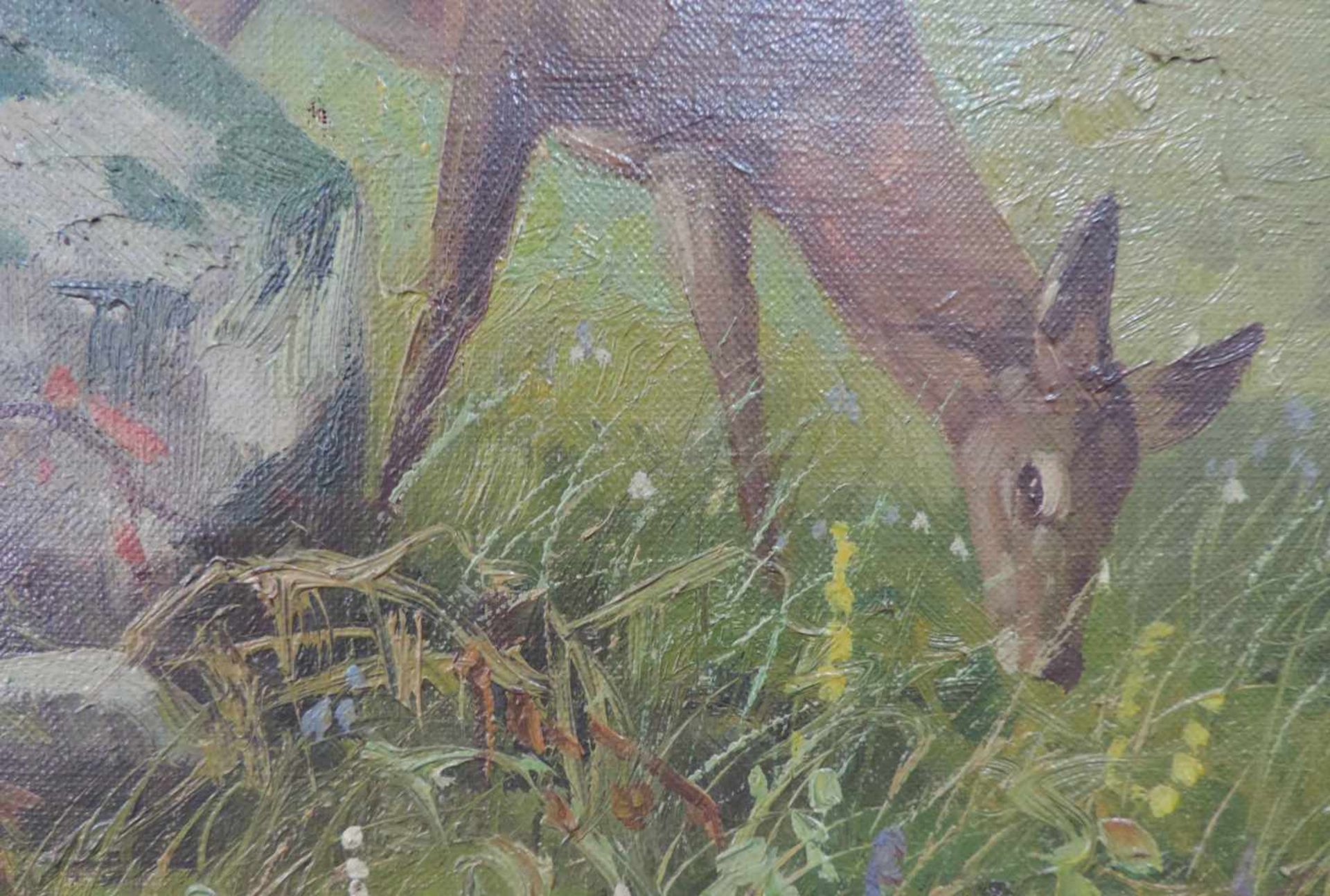 UNDEUTLICH SIGNIERT (XX). Kapitaler Hirsch im Hochgebirge. 55 cm x 80 cm. Gemälde, Öl auf - Image 5 of 7