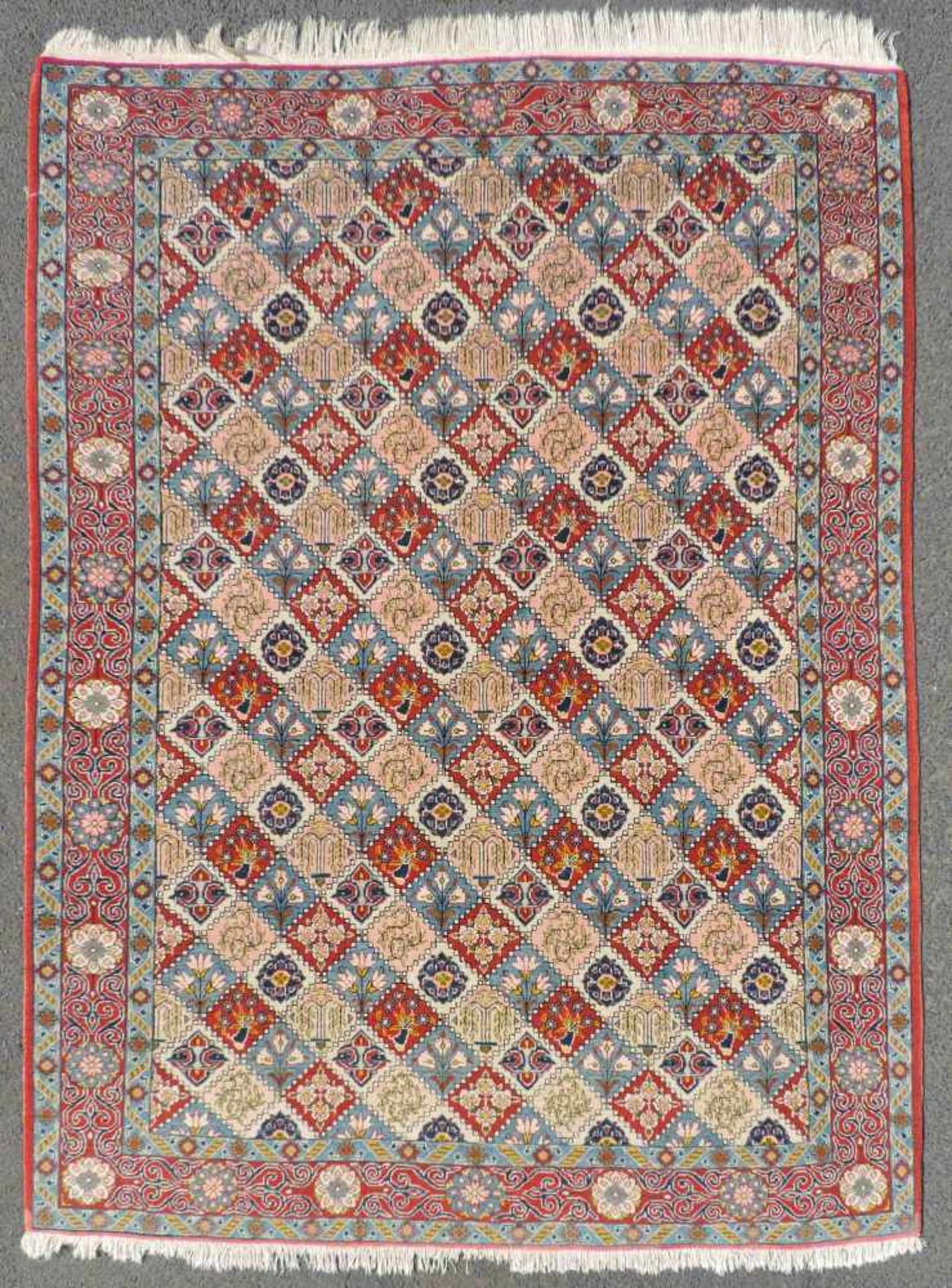 Ghom Perserteppich, Iran. Alt, Mitte 20. Jahrhundert. 208 cm x 137 cm. Orientteppich.