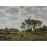 Leopold WENZEL (1885-1972). Pferd und 3 Kühe auf Sommerweide. 60 cm x 80 cm. Gemälde. Öl auf