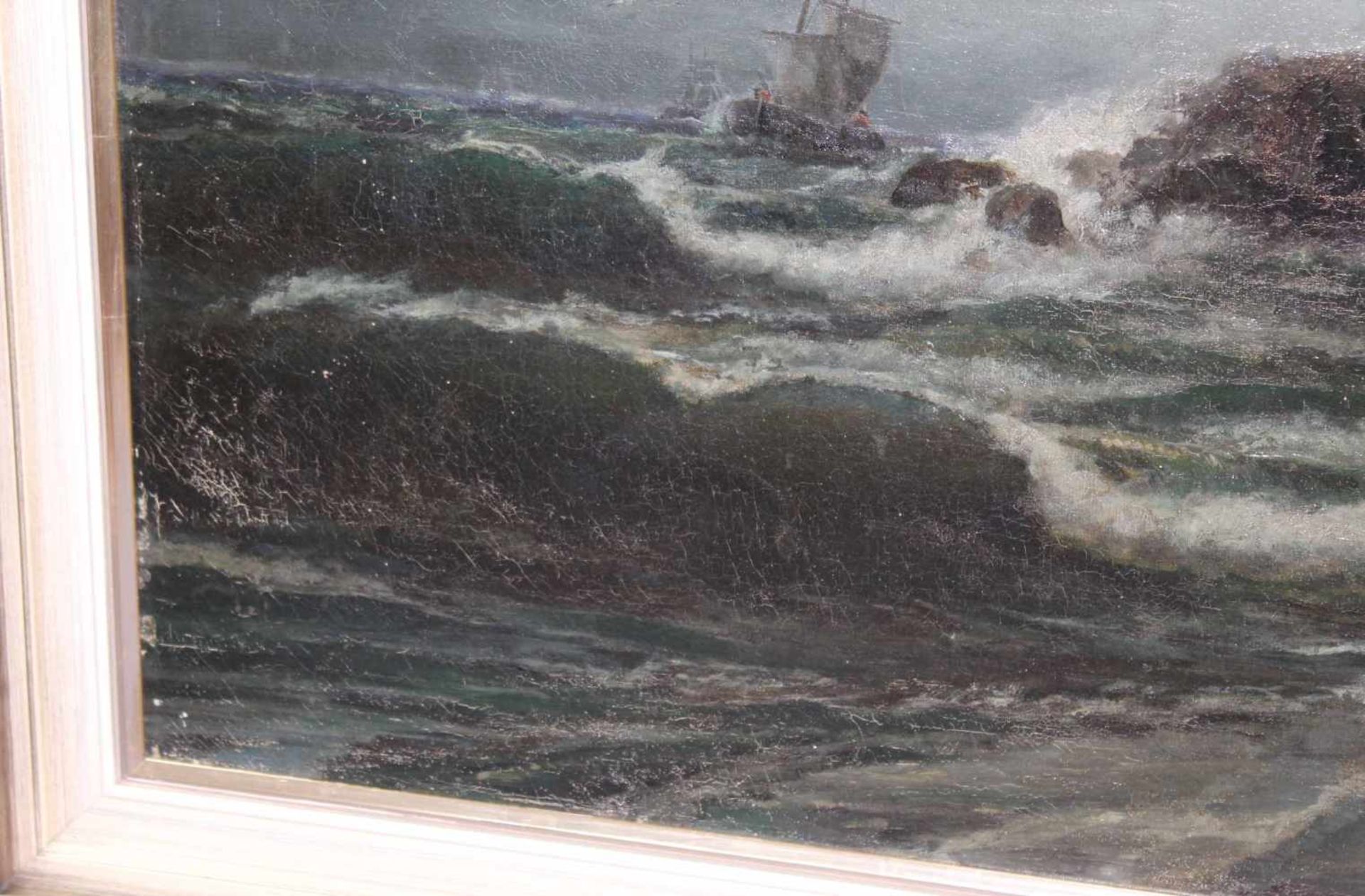 Richard FRESENIUS (1844 - 1903). Seenotretter auf dem Weg zur Havarie. 87 cm x 142 cm. Gemälde, Öl - Image 9 of 9