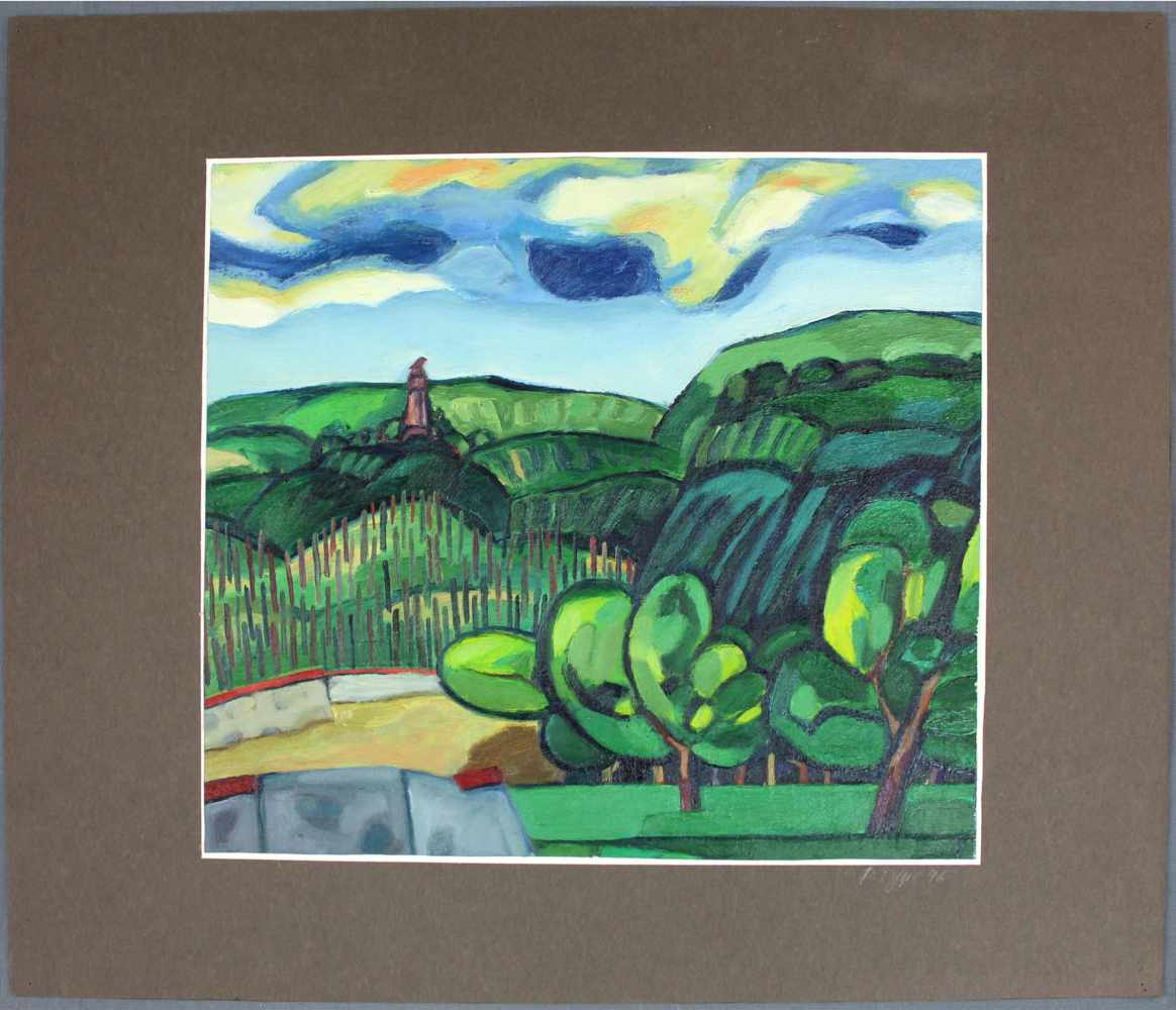 Dieter TYSPE-VOGT (1937 - 1994). Landschaft 1976. 37 cm x 41 cm. Gemälde auf leichtem Karton. Rechts - Image 2 of 6