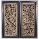 2 Paneele Holz geschnitzt. Wohl China alt. Je 77 cm x 34 cm. 2 panels carved wood. Probably China