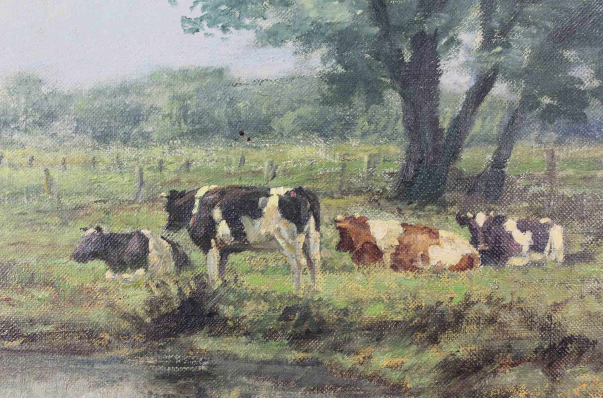 Leopold WENZEL (1885 - 1972). Kühe an der Tränke. 50 cm x 60 cm. Gemälde. Öl auf Leinwand. Rechts - Image 4 of 7