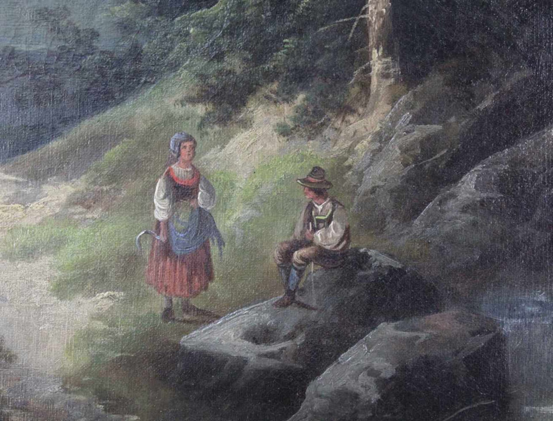 UNSIGNIERT (XIX). Wildbach mit Mühle in den Alpen. 74 cm x 100 cm. Gemälde, Öl auf Leinwand. - Bild 6 aus 6