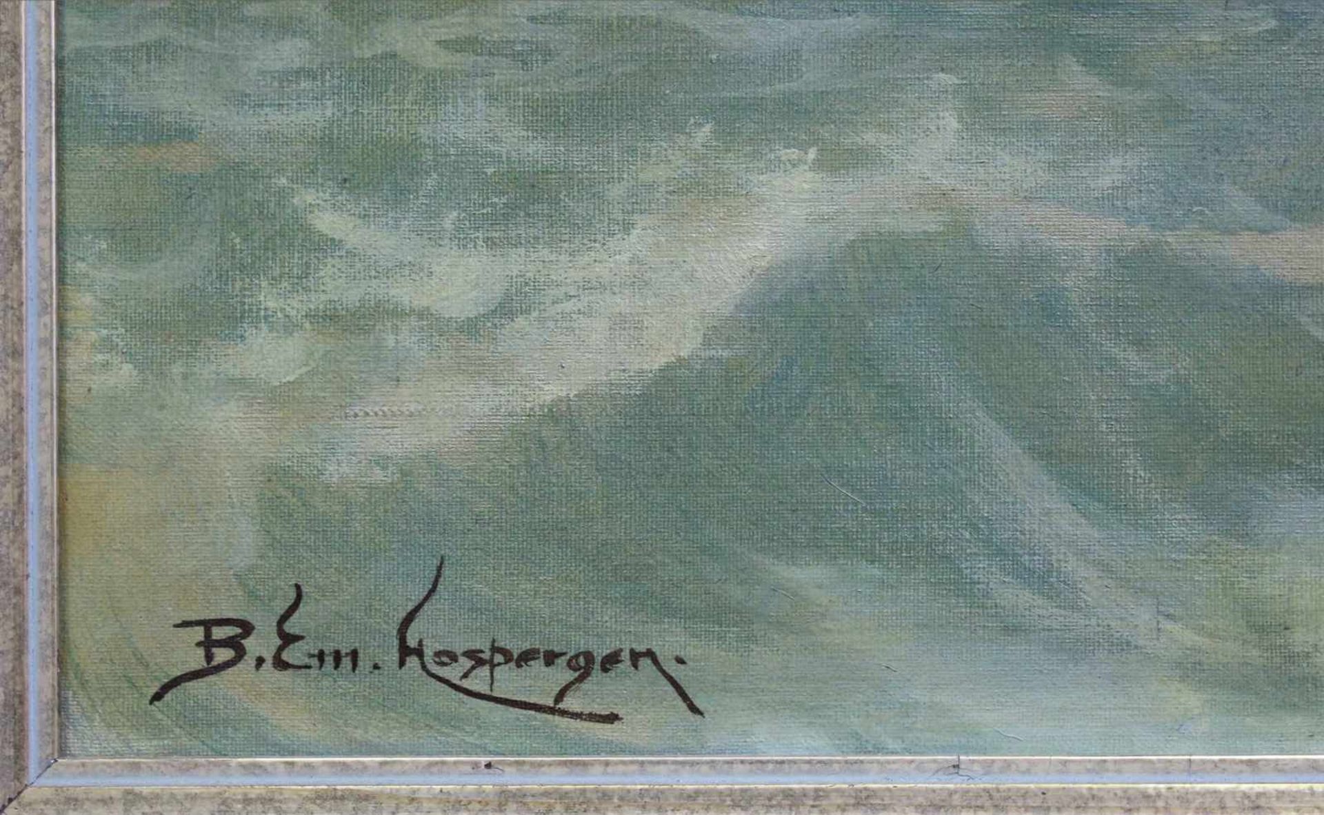 Emanuel HOSPERGER (1891 - 1984). Meeresbrandung mit Möwen. 45 cm x 146 cm. Ölgemälde auf Leinwand. - Image 3 of 8