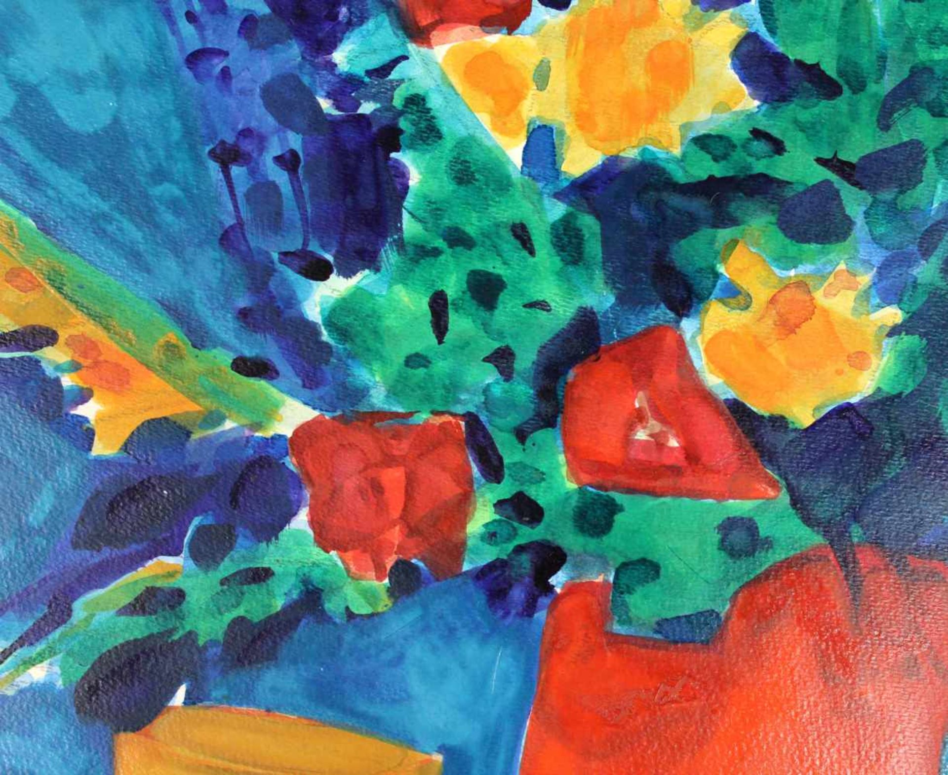 Dieter TYSPE-VOGT (1937 - 1994). Blumen im roten Krug. 1979. 56 cm x 42 cm. Gemälde. Öl auf leichtem - Image 4 of 6