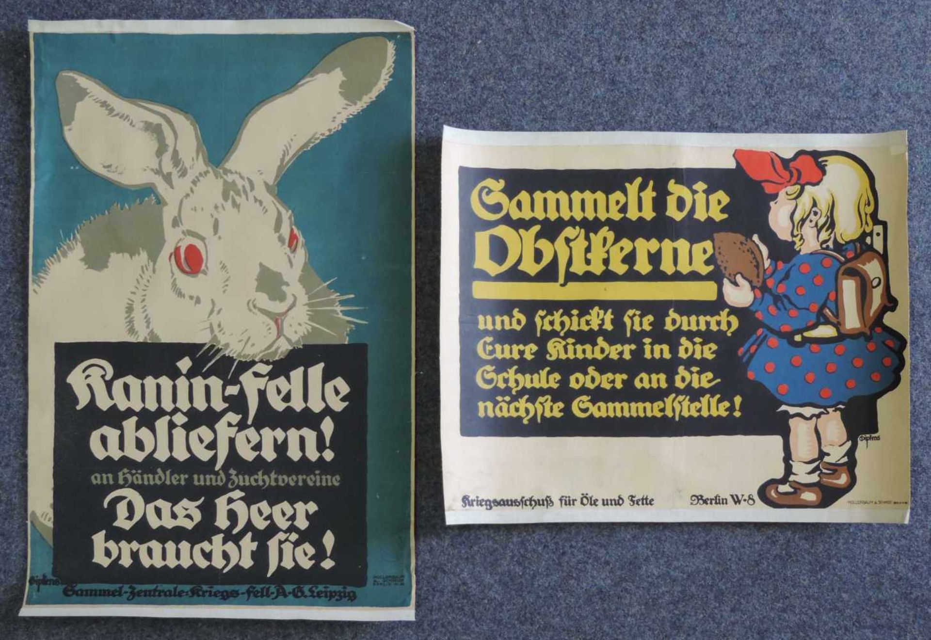 Julius E.F. GIPKENS (1883 - 1960). 2 Plakate. Hollerbaum & Schmidt, Berlin Nr. 65. 1. "Kanin-Felle