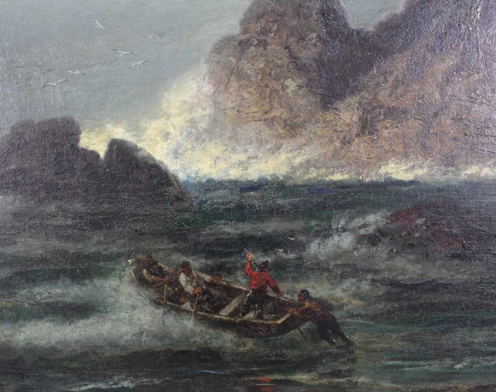 Richard FRESENIUS (1844 - 1903). Seenotretter auf dem Weg zur Havarie. 87 cm x 142 cm. Gemälde, Öl - Image 4 of 9