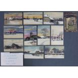 11 Aquarelle auf Postkarten. Reichswehr in Litauen und Russland 1917 bis 18.02.1918. Handgemalt