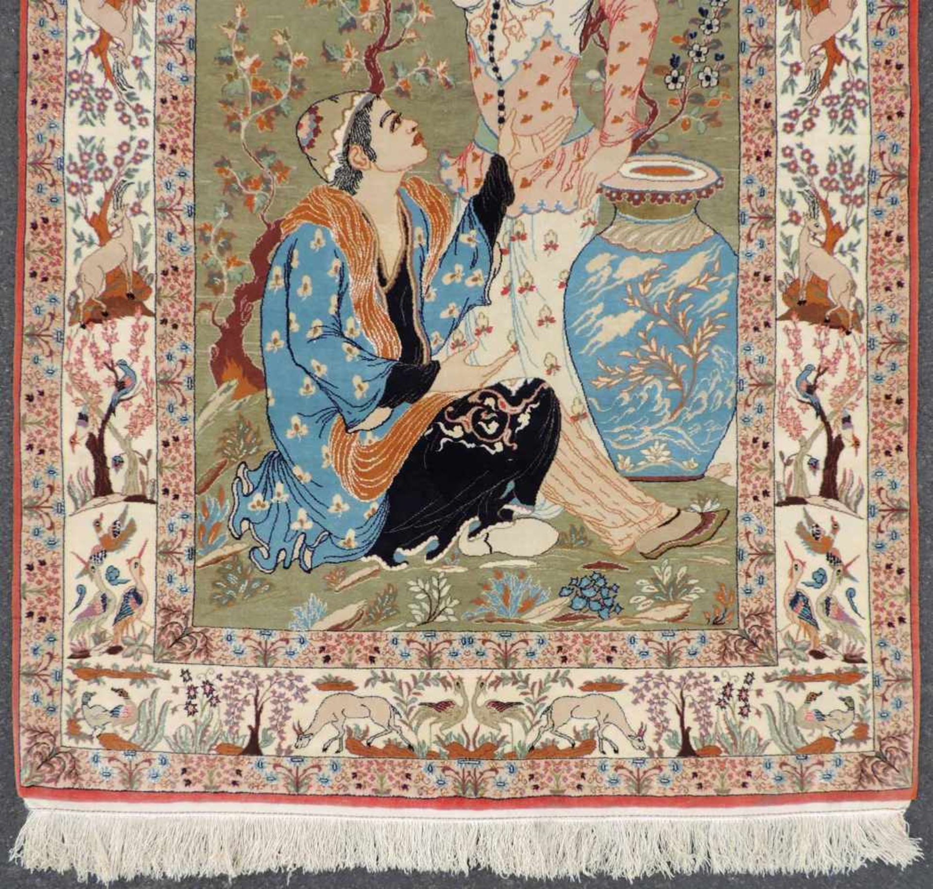 Isfahan Bildteppich. Persien. Iran. Selten feine Knüpfung. 160 cm x 105 cm. Handgeknüpft. - Image 2 of 5