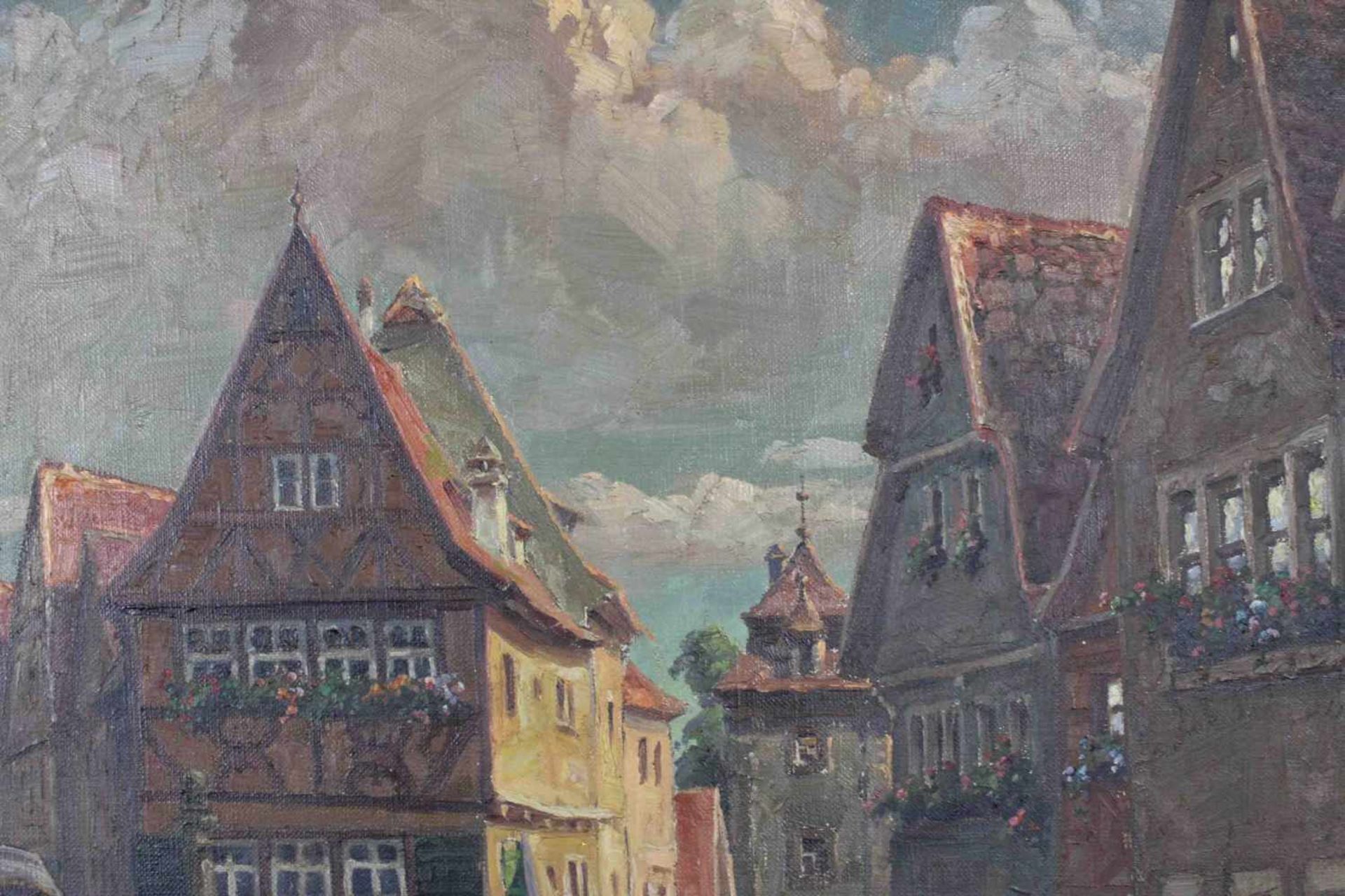 G. BÖHME (XX). Der Siebersturm, Rothenburg ob der Tauber. 53 cm x 75 cm. Gemälde, Öl auf Leinwand. - Bild 3 aus 5