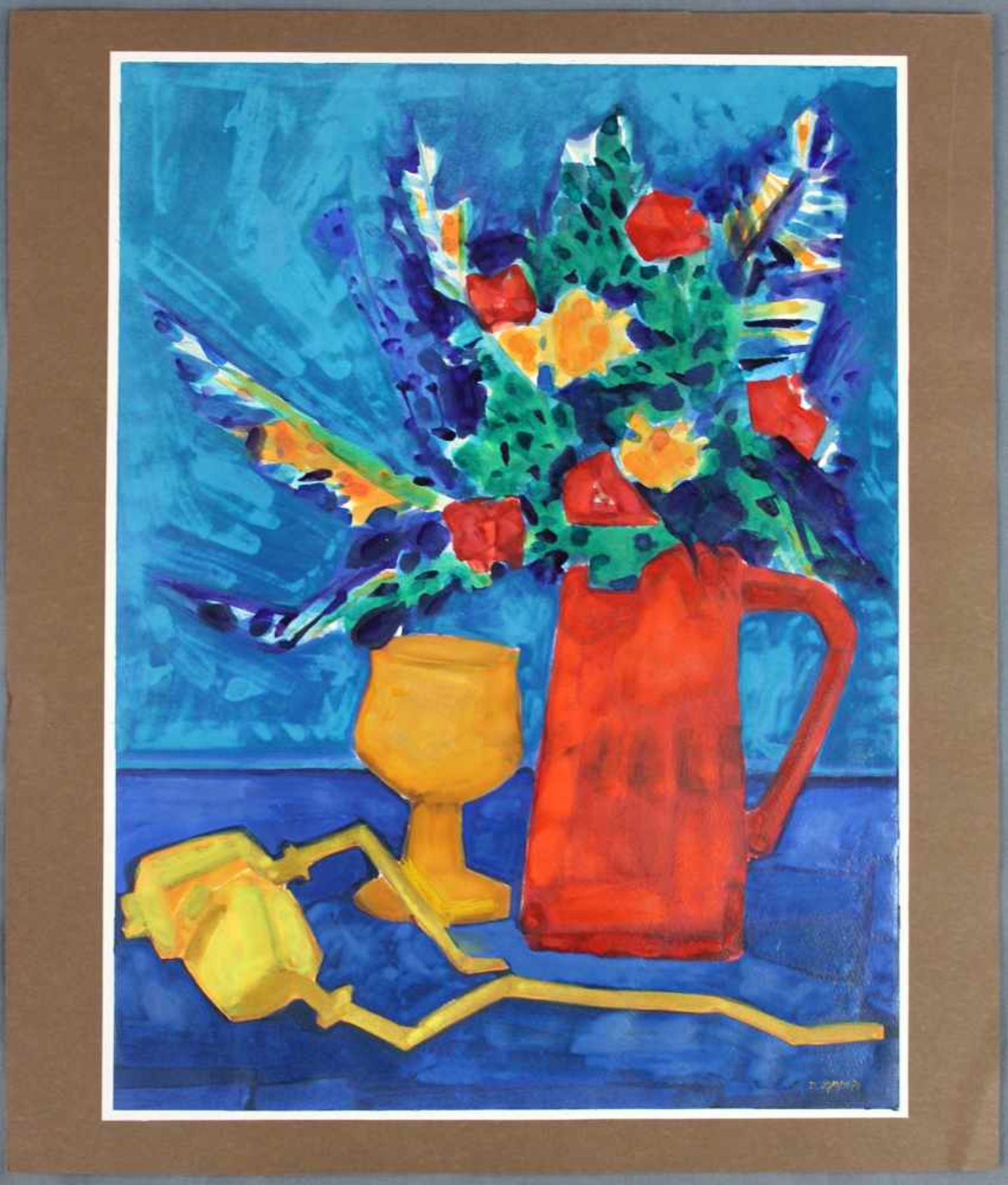 Dieter TYSPE-VOGT (1937 - 1994). Blumen im roten Krug. 1979. 56 cm x 42 cm. Gemälde. Öl auf leichtem - Image 2 of 6