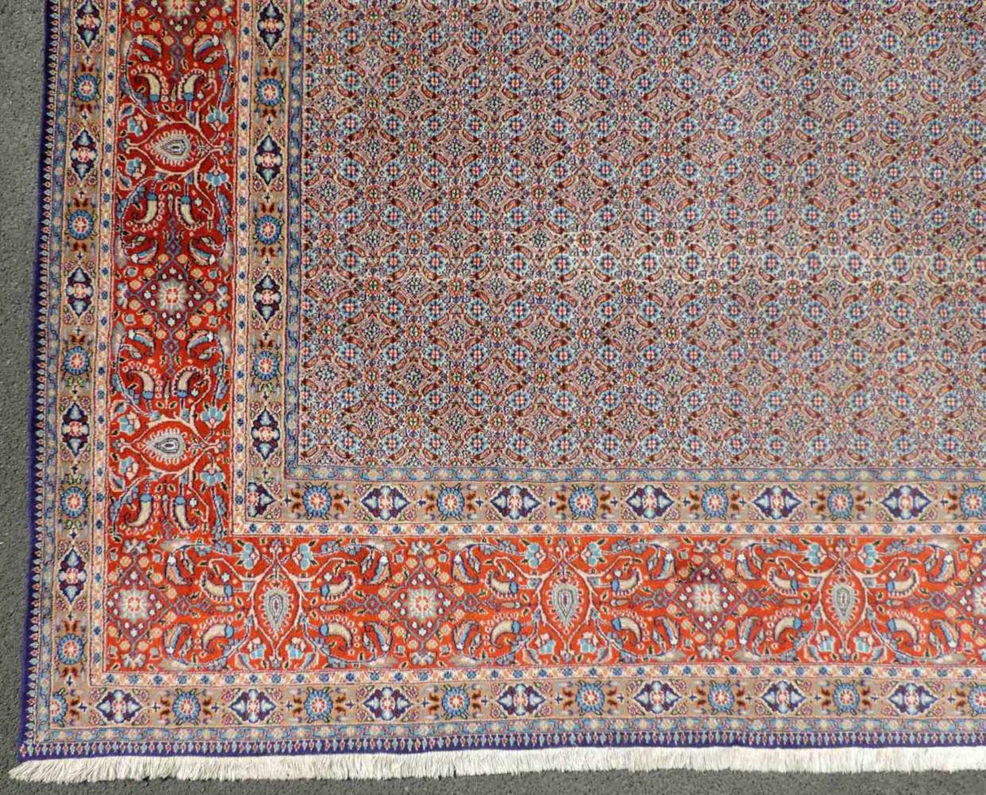 Moud Perserteppich. Iran. 406 cm x 300 cm. Handgeknüpft. Wolle auf Baumwolle. Zustand siehe Fotos. - Bild 3 aus 10
