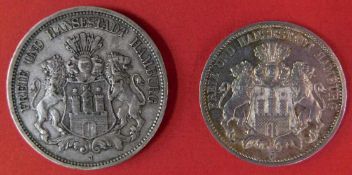 5 Mark J Deutsches Reich 1896, Freie und Hansestadt Hamburg. Dazu 3 Mark J Deutsches Reich 1911,