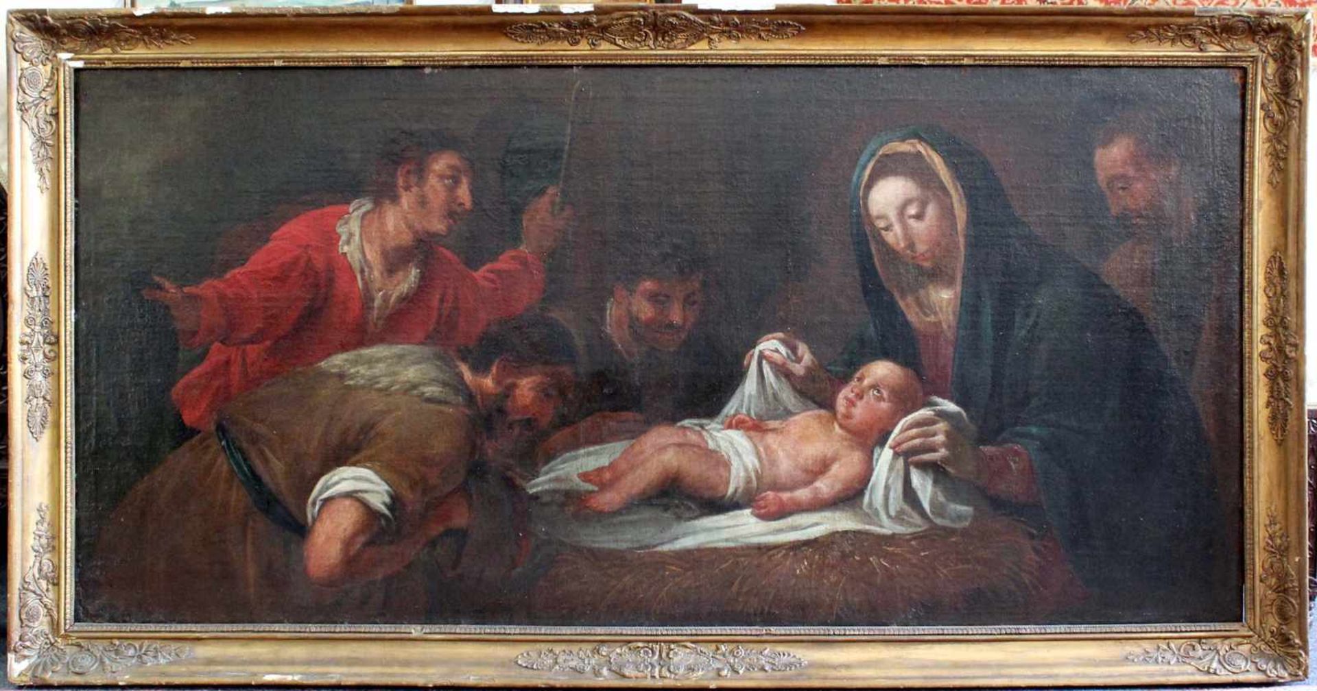 Bartolomeo PASSANTE (1618 - 1648) Umkreis. Anbetung der Hirten. 70 cm x 144 cm. Gemälde. Öl auf - Bild 2 aus 9