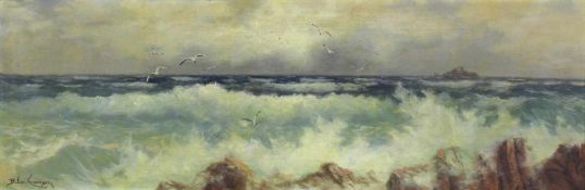Emanuel HOSPERGER (1891 - 1984). Meeresbrandung mit Möwen. 45 cm x 146 cm. Ölgemälde auf Leinwand.