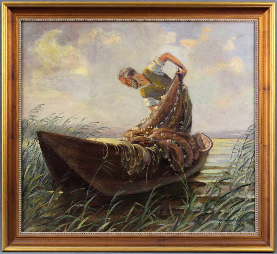 Helmut STADELHOFER (1914 - 1979). Fischer. 57 cm x 62 cm. Gemälde. Öl auf Leinwand. Rechts unten - Image 2 of 7
