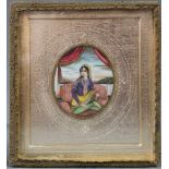 Miniatur Gemälde einer Maharani. Indien, wohl Mogul 19. Jahrhundert. Oval 63 mm x 52 mm. Wohl
