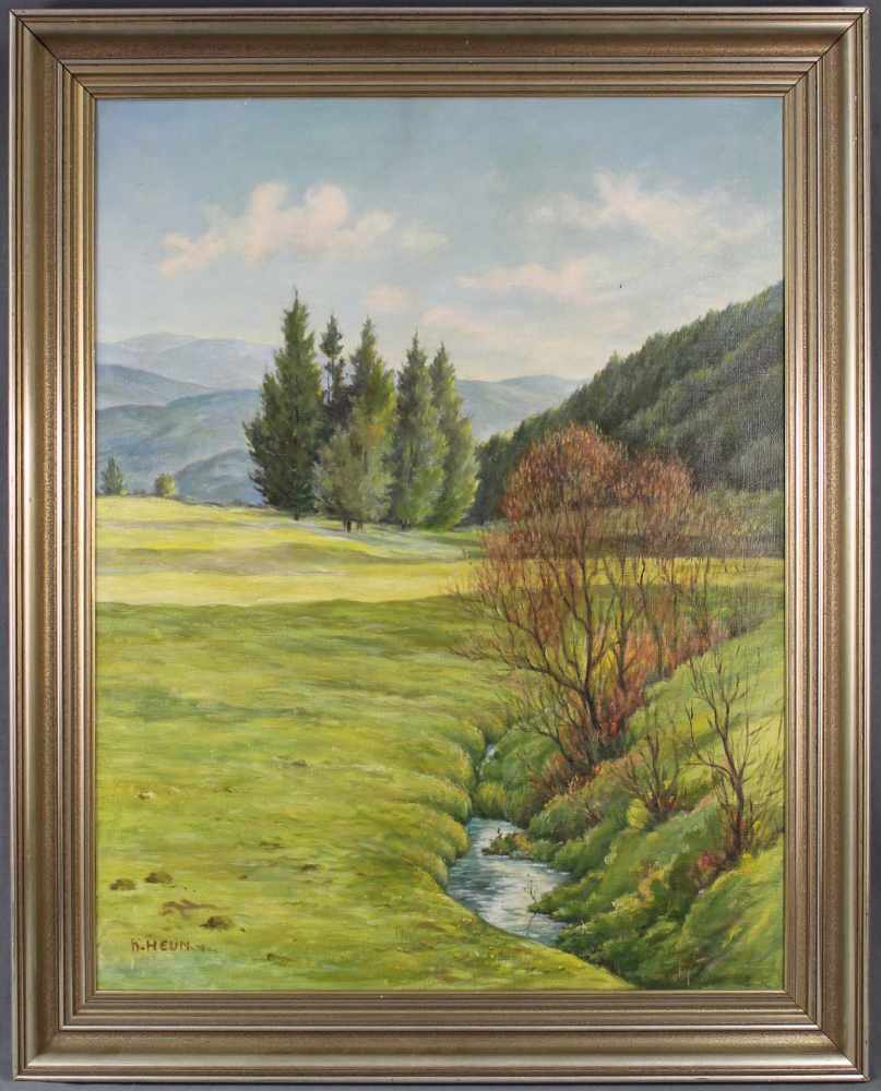 H. HEUN (XX). Mittelgebirgsbach. 76 cm x 60 cm. Gemälde. Öl auf leinwand. Links unten signiert. H. - Image 2 of 7