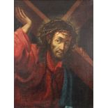 UNSIGNIERT (XVIII). Jesus mit Dornenkrone und dem Kreuz. 67 cm x 50 cm. Gemälde. Öl auf Leinwand auf