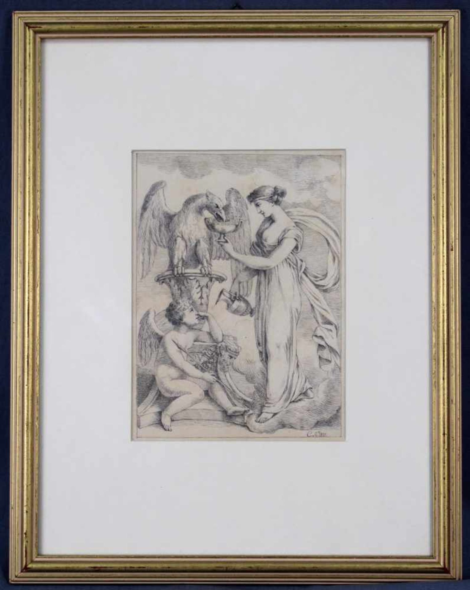 MONOGRAMMIST "C.N." (XIX). Die Göttin Hebe mit Adler und Amor. Datiert 1821. 20 cm x 15 cm. - Image 2 of 4