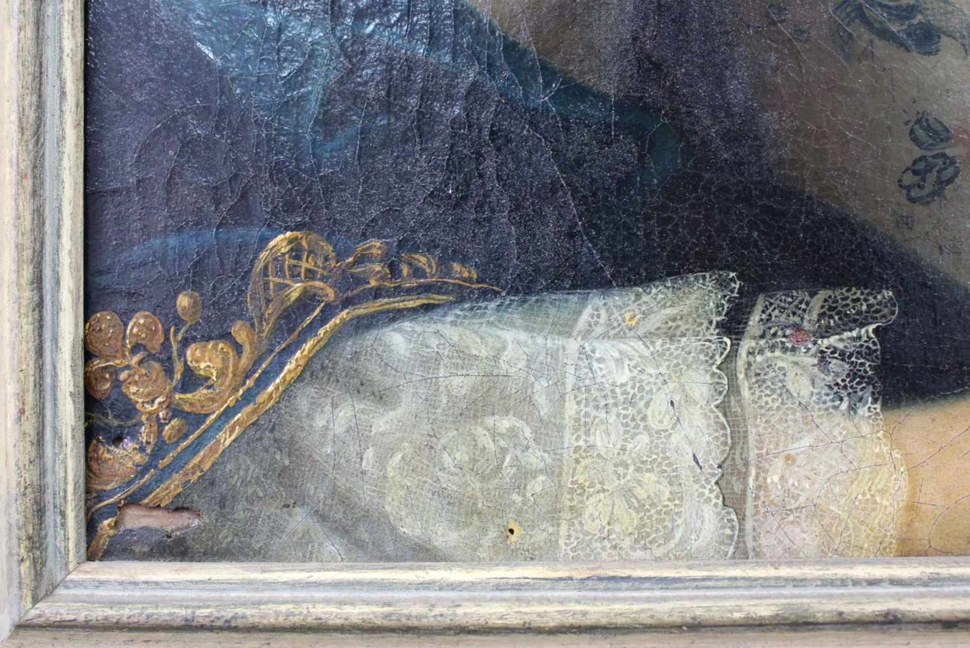 UNSIGNIERT (XVIII). Halbportrait einer Dame. 62 cm x 45 cm. Gemälde. Öl auf Leinwand. Verso - Image 4 of 9