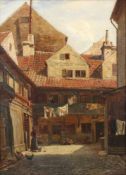 August FISCHER (1854 - 1921). Waschweiber in der Nürnberger Altstadt. 62 cm x 44 cm. Rechts unten