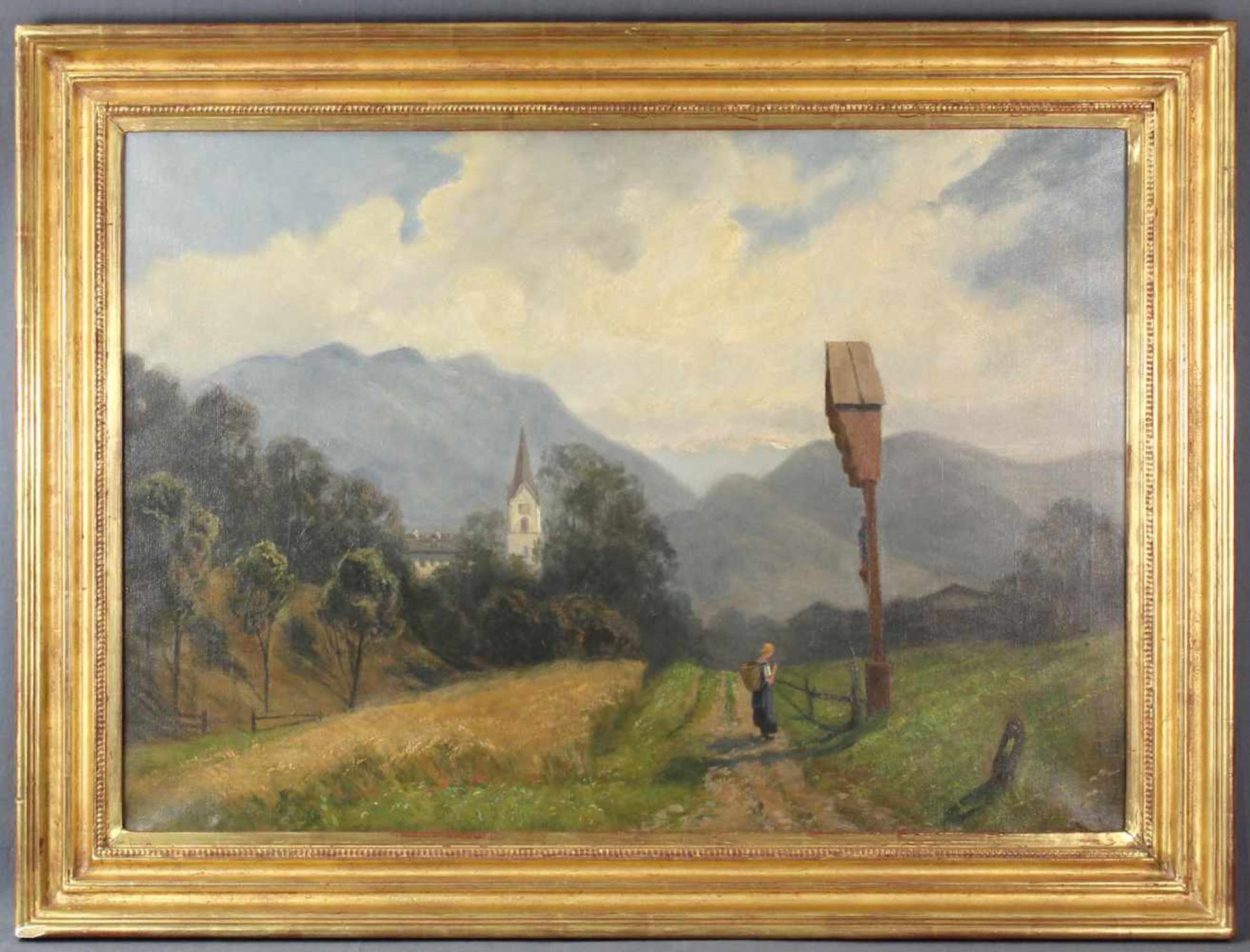 M. WANNER (XIX / XX). Andacht am Marterl. Alpen. Oberbayern. 61 cm x 85 cm. Gemälde. Öl auf - Bild 2 aus 7