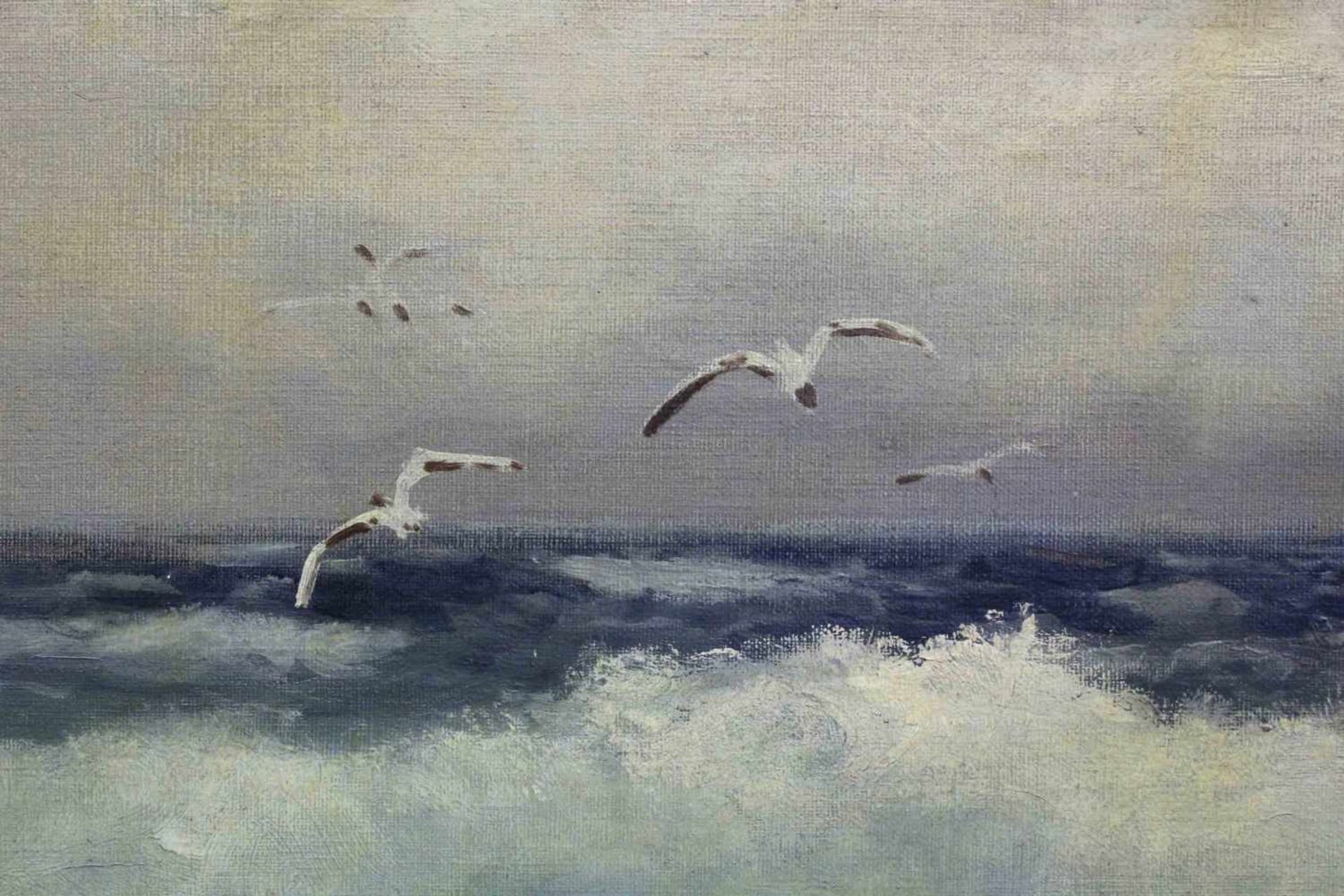 Emanuel HOSPERGER (1891 - 1984). Meeresbrandung mit Möwen. 45 cm x 146 cm. Ölgemälde auf Leinwand. - Image 4 of 8