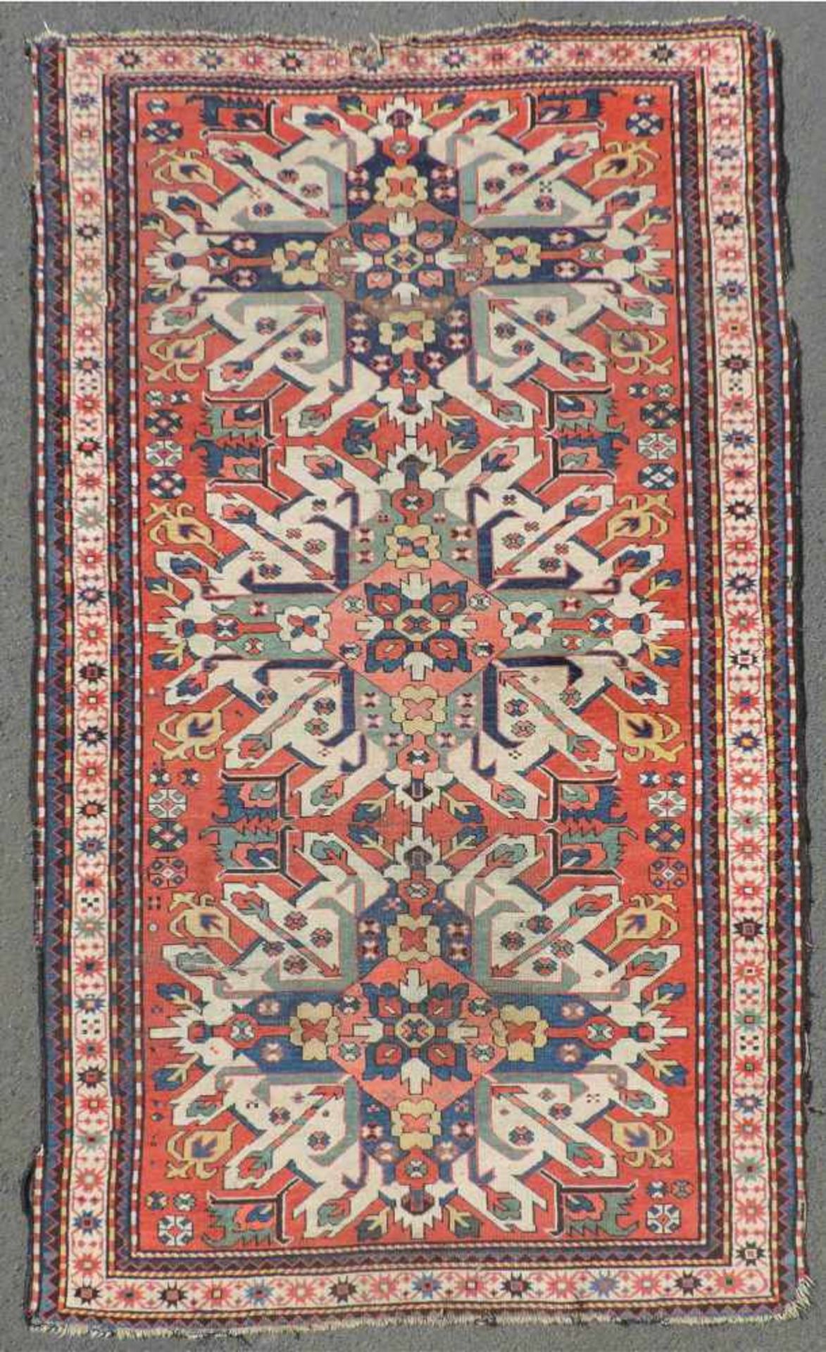 Tschelaberd "Adler Kasak" Teppich. Kaukasus. Antik, um 1880. 266 cm x 120 cm. Handgeknüpft. Wolle