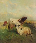 Henry SCHOUTEN (1857/64 - 1927). 3 Kühe auf der Sommerweide. 67,5 cm x 57 cm. Gemälde, Öl auf