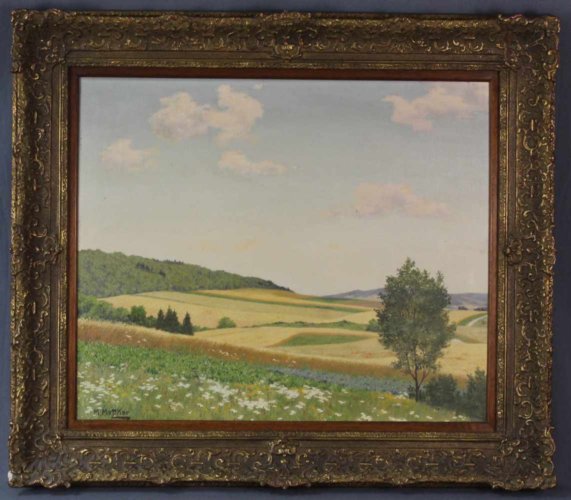 M. METZKER (XX). Mittelgebirgslandschaft im Sommer. 50 cm x 60 cm. Gemälde. Öl auf Leinwand. Links - Image 2 of 5